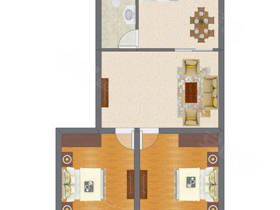 2室1厅 58.60平米