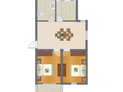 2室2厅 60.55平米户型图