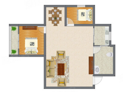2室1厅 65.39平米