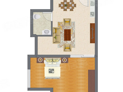 1室1厅 41.33平米户型图
