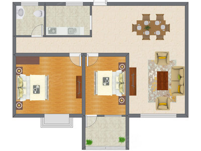 2室2厅 90.32平米户型图