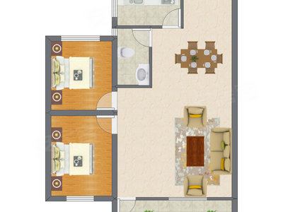 2室2厅 85.66平米户型图