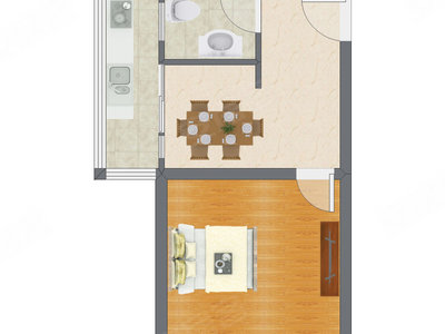 1室1厅 43.04平米户型图