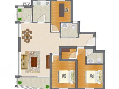 3室2厅 98.00平米