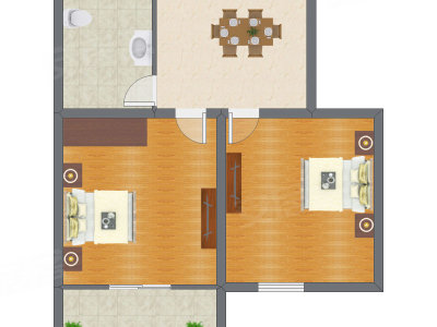 2室1厅 67.00平米