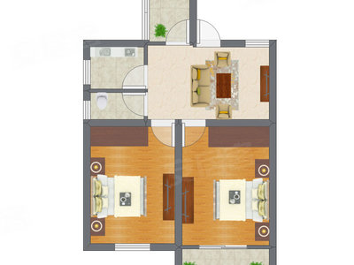 2室1厅 66.33平米户型图