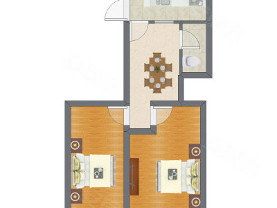 2室1厅 48.53平米户型图