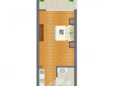 1室0厅 40.75平米户型图