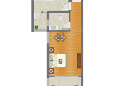 1室1厅 36.11平米户型图