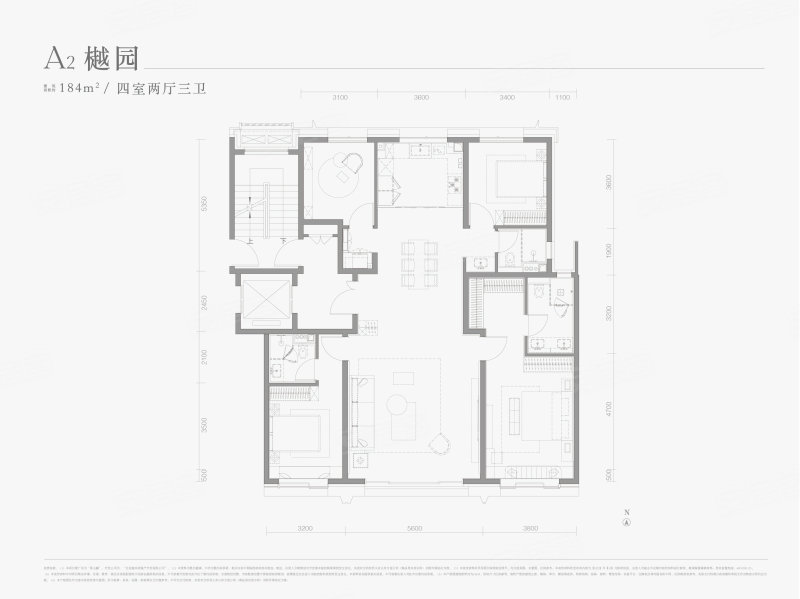 香山樾4室2厅3卫184㎡南北2226万