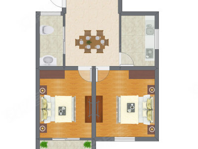 2室1厅 61.00平米