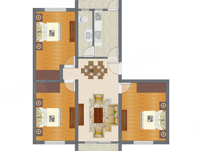 3室1厅 76.96平米