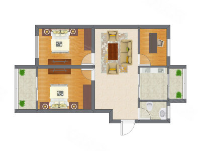 2室1厅 52.06平米户型图