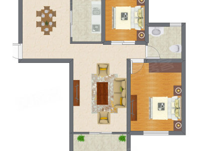 2室2厅 63.45平米户型图