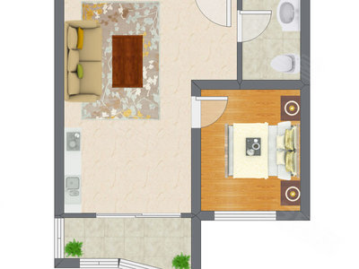 1室1厅 50.00平米户型图