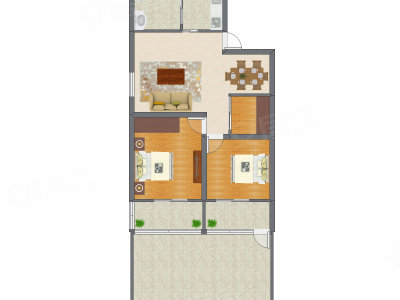 2室2厅 83.16平米户型图
