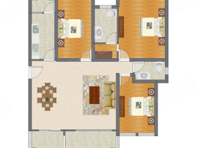 3室2厅 122.20平米户型图