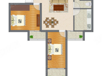 2室2厅 56.28平米户型图