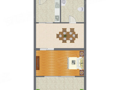 1室1厅 43.80平米户型图