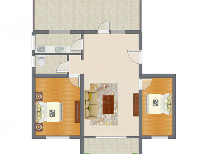 2室1厅 95.33平米户型图