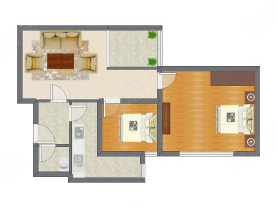 2室1厅 58.45平米户型图