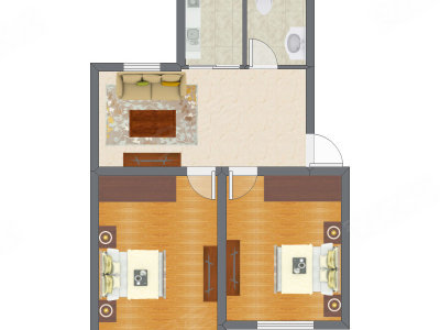 2室1厅 52.46平米户型图