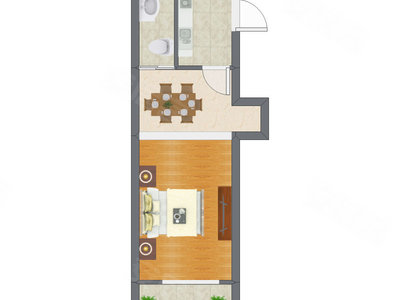 1室1厅 39.36平米户型图