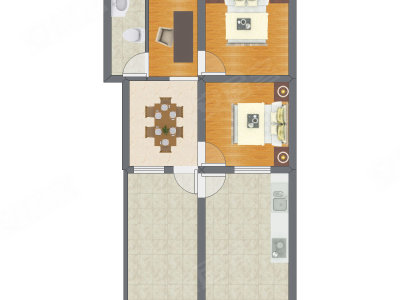 2室1厅 53.16平米户型图