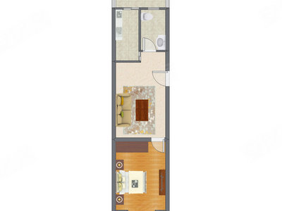 1室1厅 59.75平米户型图