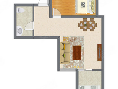 1室2厅 57.11平米户型图