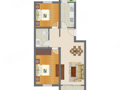2室2厅 59.38平米户型图