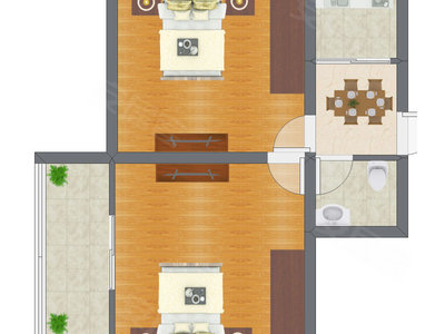 2室1厅 53.80平米户型图