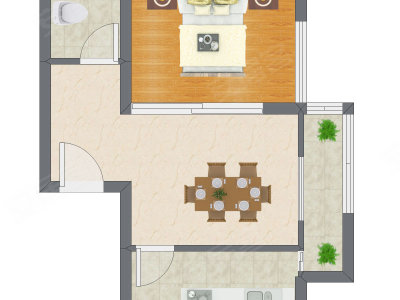 1室1厅 48.64平米户型图