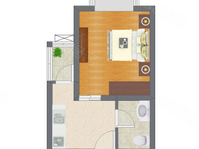 1室1厅 32.66平米户型图