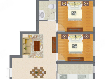 2室2厅 68.34平米户型图