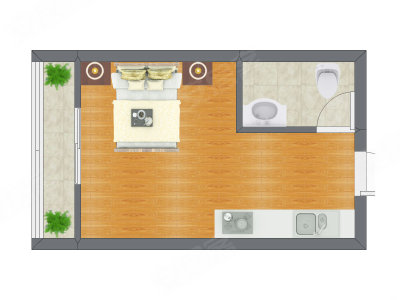 1室1厅 30.27平米户型图