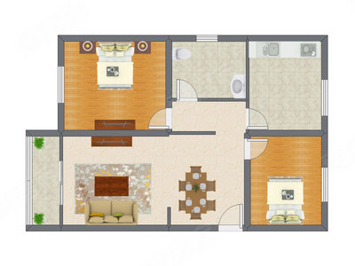 2室2厅 105.61平米户型图