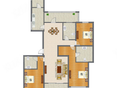 3室2厅 181.00平米户型图