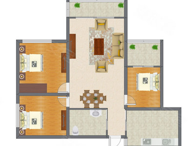3室2厅 104.39平米户型图
