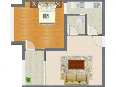 1室1厅 59.18平米户型图