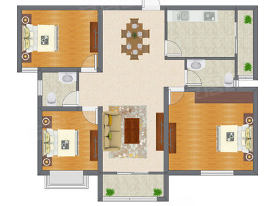 3室2厅 89.67平米户型图