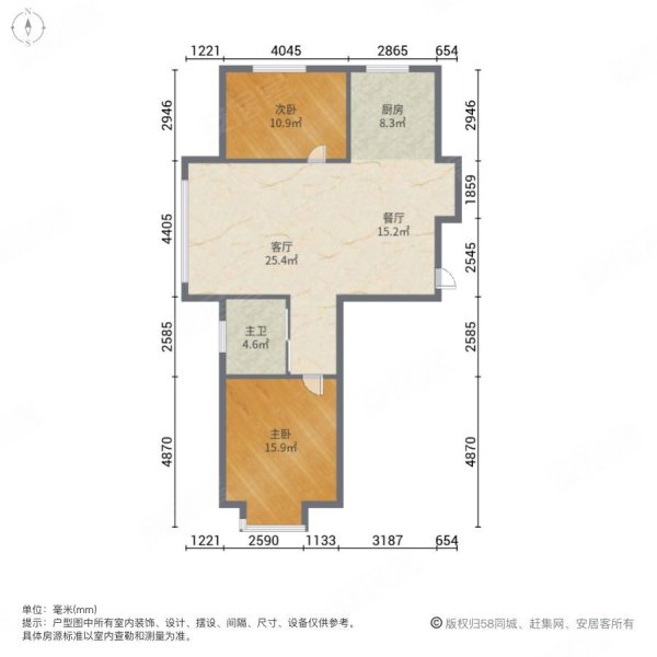 南郡天下皇城2室2厅1卫103㎡南北69.8万