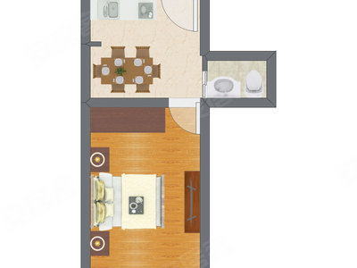 1室1厅 44.59平米户型图
