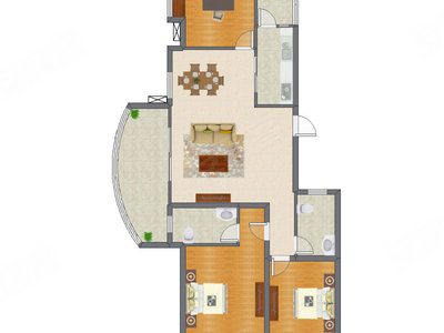3室2厅 136.43平米户型图