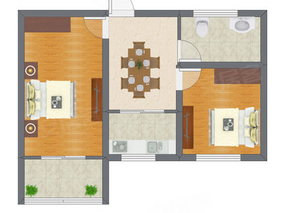 2室1厅 44.85平米户型图