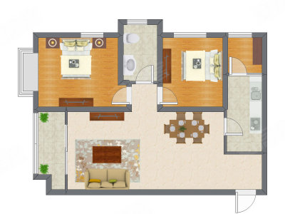 2室2厅 90.24平米户型图