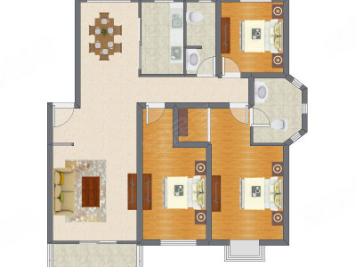 3室2厅 123.09平米户型图