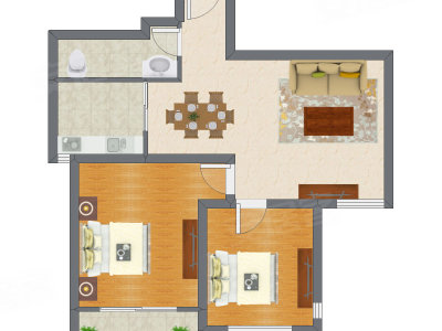 2室2厅 90.97平米户型图