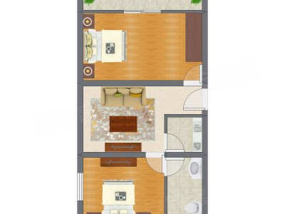 2室1厅 74.12平米户型图