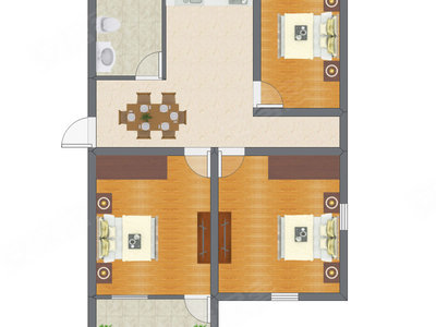 3室1厅 71.90平米户型图